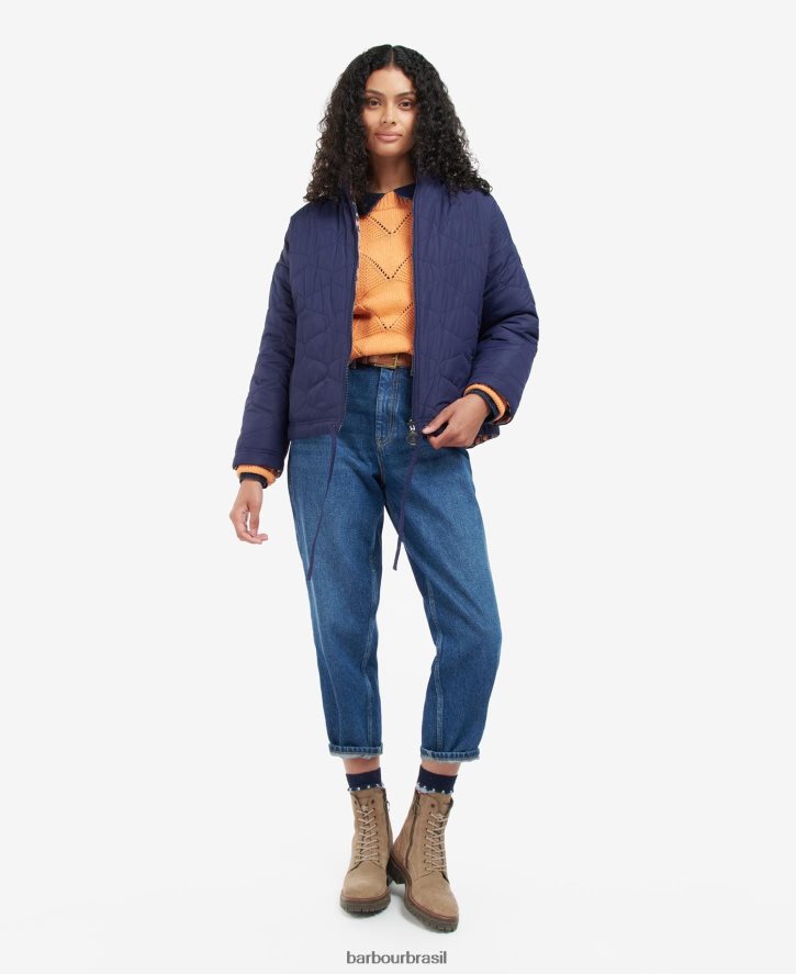 roupas Barbour Jaqueta acolchoada apia reversível estampada impressão de estorninho de tinta eterna/luz trincheira mulheres NH44421431