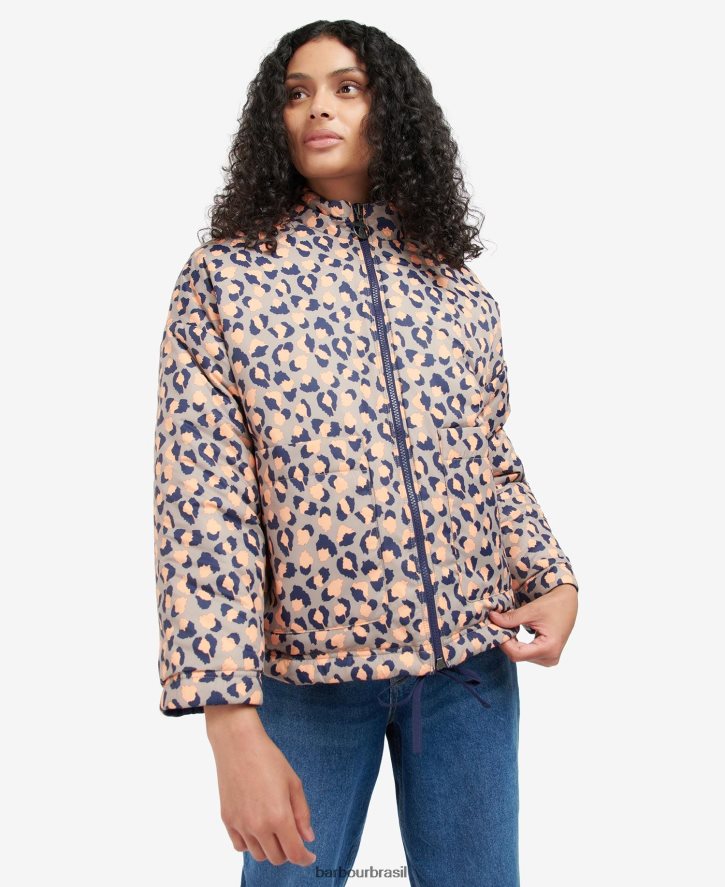 roupas Barbour Jaqueta acolchoada apia reversível estampada impressão de estorninho de tinta eterna/luz trincheira mulheres NH44421431