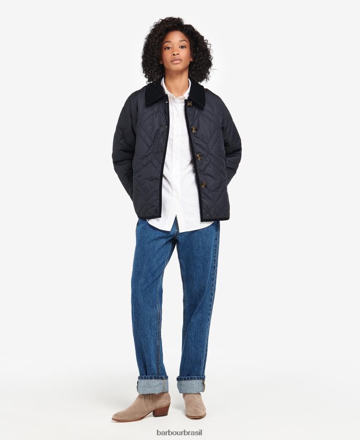 roupas Barbour barra acolchoada barrhead marinho escuro/choupo antigo mulheres NH44421425
