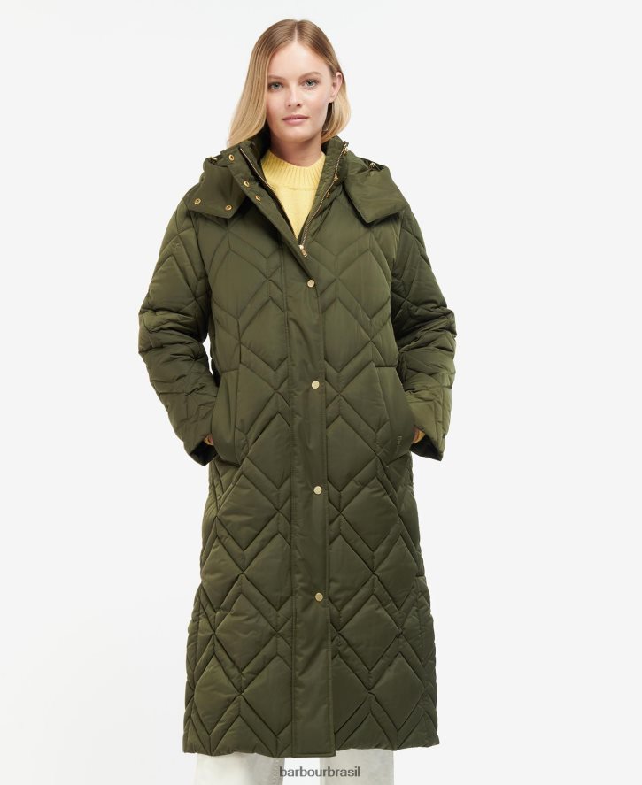 roupas Barbour jaqueta acolchoada cassius tartan de samambaia preta/antiga mulheres NH44421442