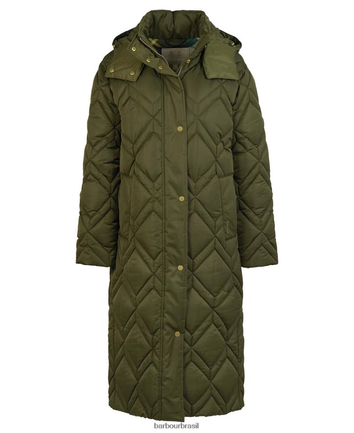 roupas Barbour jaqueta acolchoada cassius tartan de samambaia preta/antiga mulheres NH44421442