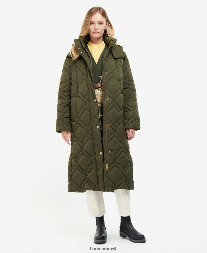 roupas Barbour jaqueta acolchoada cassius tartan de samambaia preta/antiga mulheres NH44421442