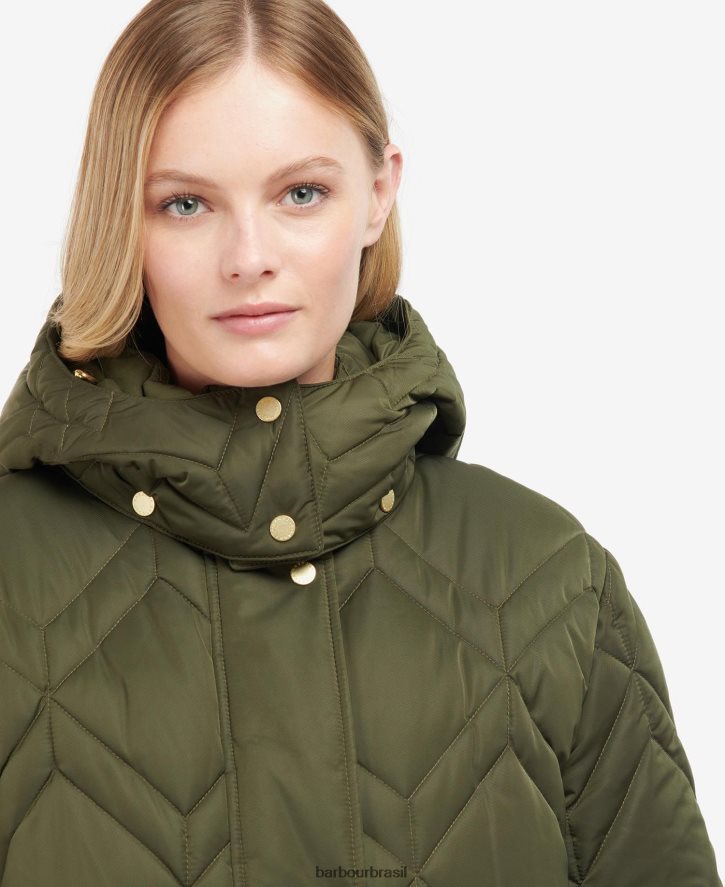 roupas Barbour jaqueta acolchoada cassius tartan de samambaia preta/antiga mulheres NH44421442