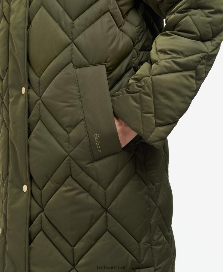 roupas Barbour jaqueta acolchoada cassius tartan de samambaia preta/antiga mulheres NH44421442