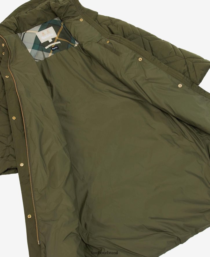 roupas Barbour jaqueta acolchoada cassius tartan de samambaia preta/antiga mulheres NH44421442