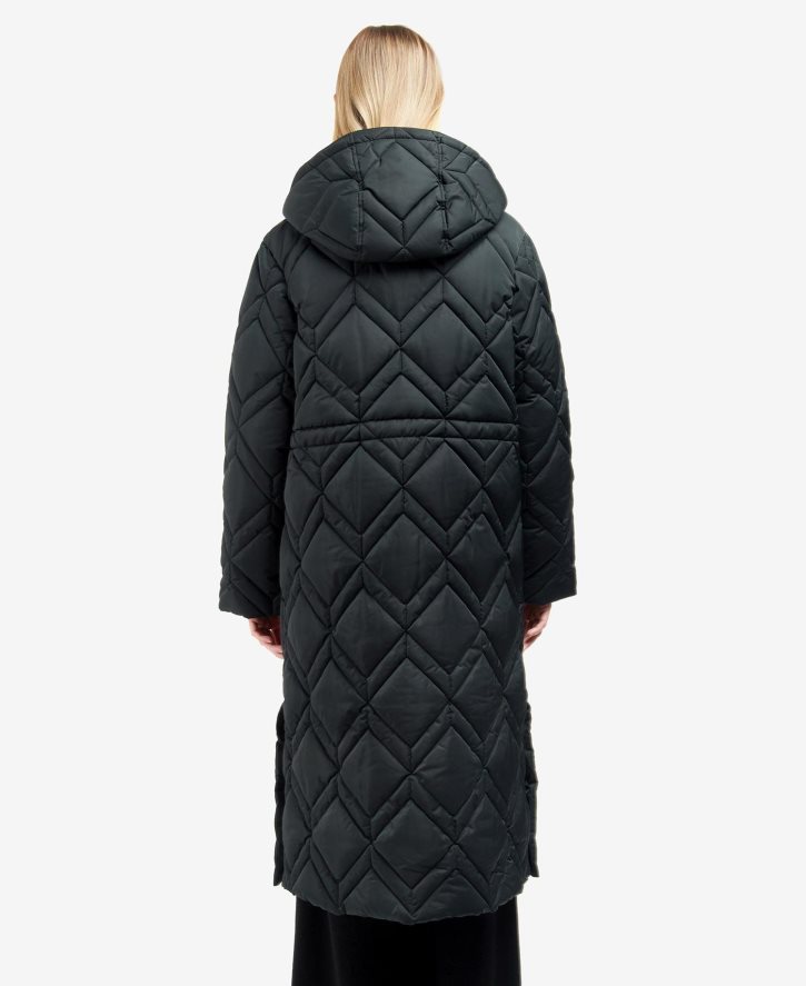 roupas Barbour jaqueta acolchoada cassius tartan de samambaia preta/antiga mulheres NH44421519