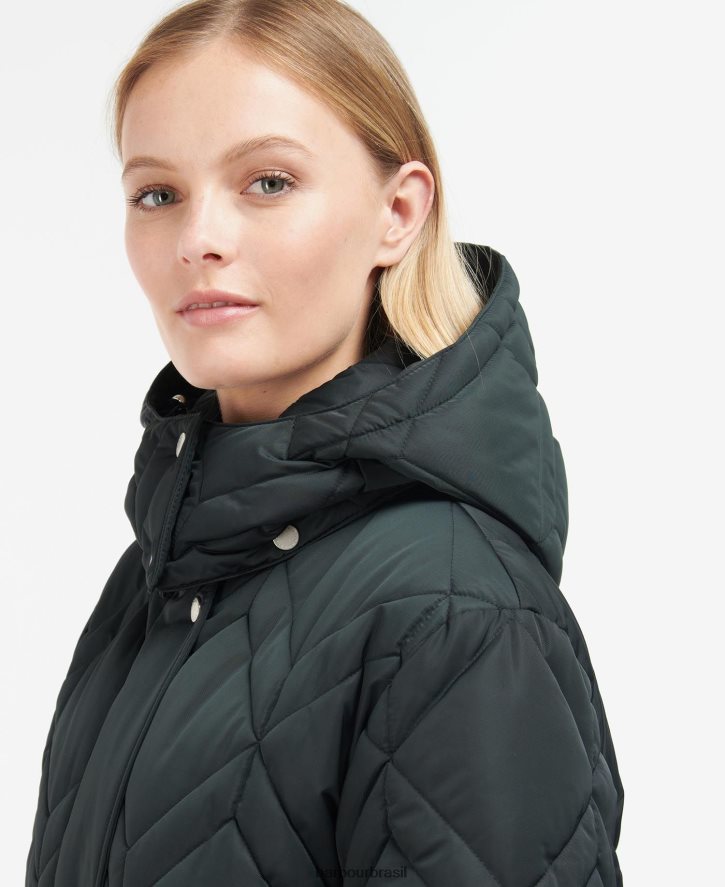 roupas Barbour jaqueta acolchoada cassius tartan de samambaia preta/antiga mulheres NH44421519