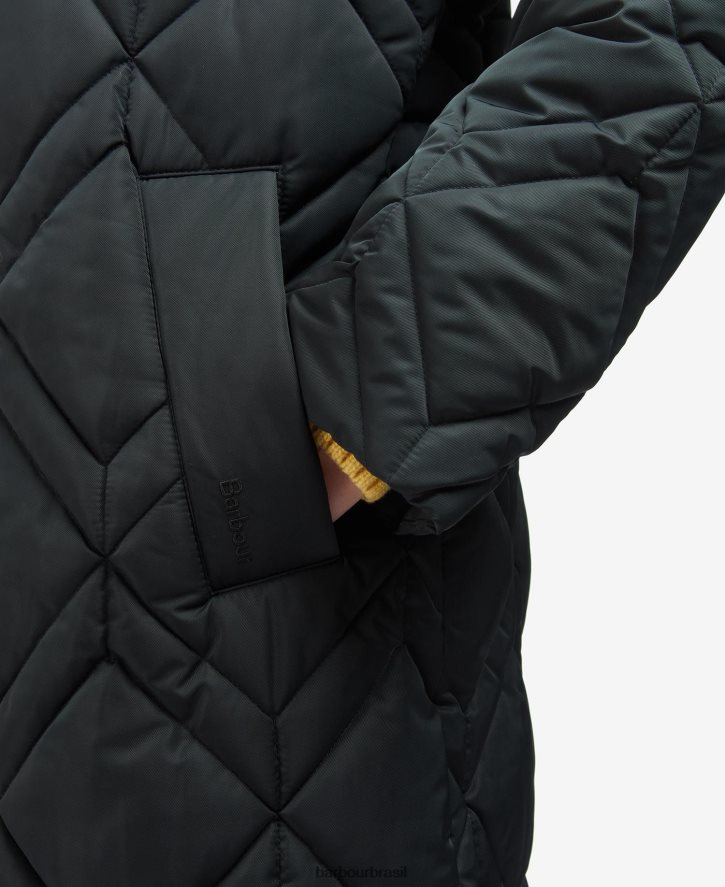 roupas Barbour jaqueta acolchoada cassius tartan de samambaia preta/antiga mulheres NH44421519