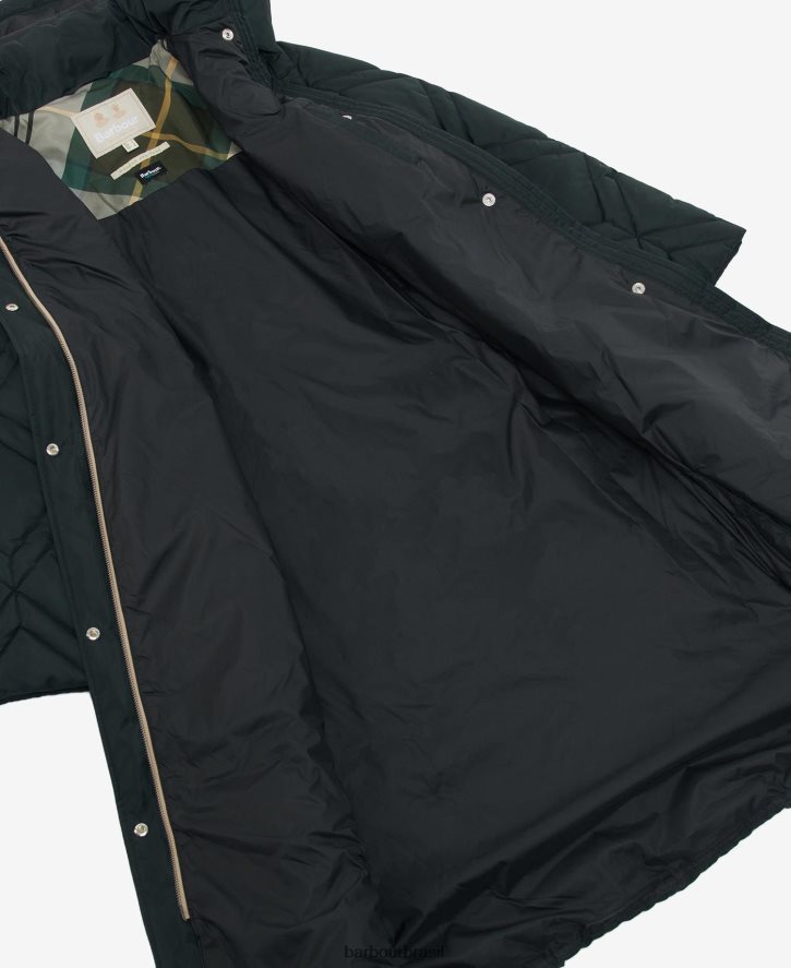 roupas Barbour jaqueta acolchoada cassius tartan de samambaia preta/antiga mulheres NH44421519
