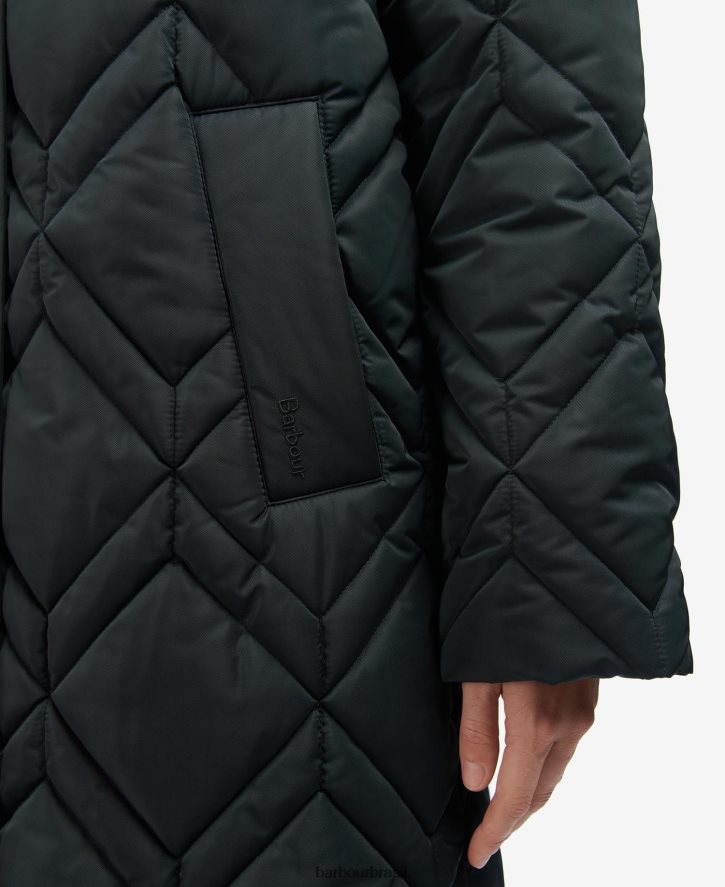 roupas Barbour jaqueta acolchoada cassius tartan de samambaia preta/antiga mulheres NH44421519