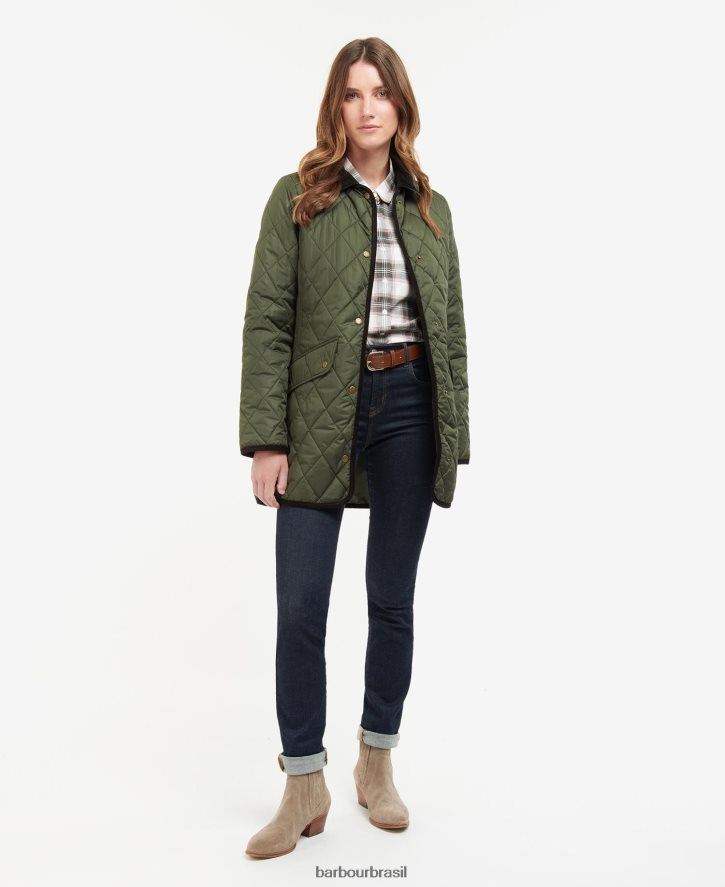 roupas Barbour jaqueta acolchoada de cavalaria longa preto/antigo mulheres NH44421475