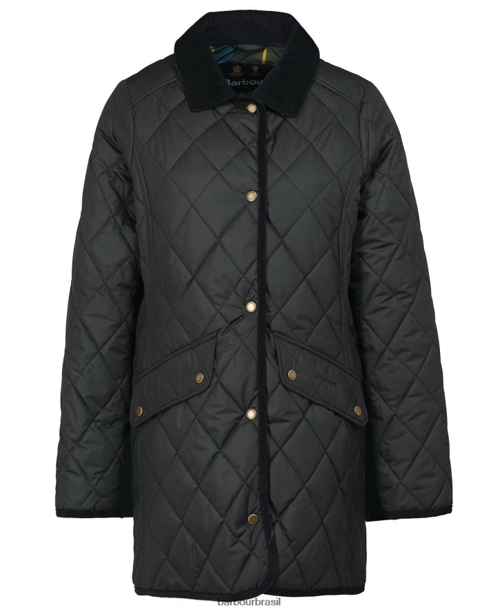 roupas Barbour jaqueta acolchoada de cavalaria longa preto/antigo mulheres NH44421506