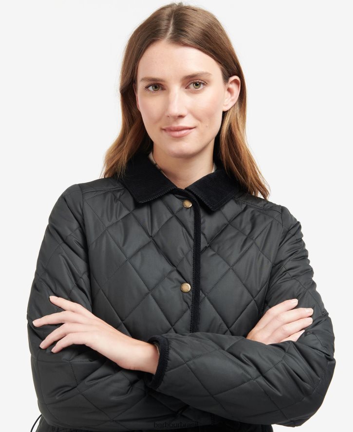 roupas Barbour jaqueta acolchoada de cavalaria longa preto/antigo mulheres NH44421506