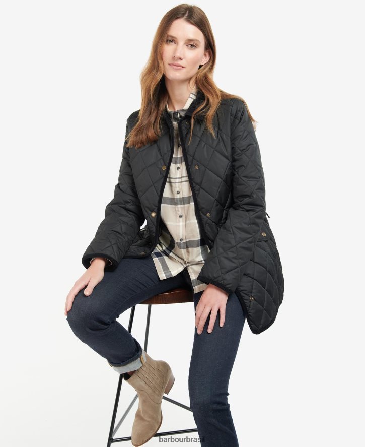 roupas Barbour jaqueta acolchoada de cavalaria longa preto/antigo mulheres NH44421506