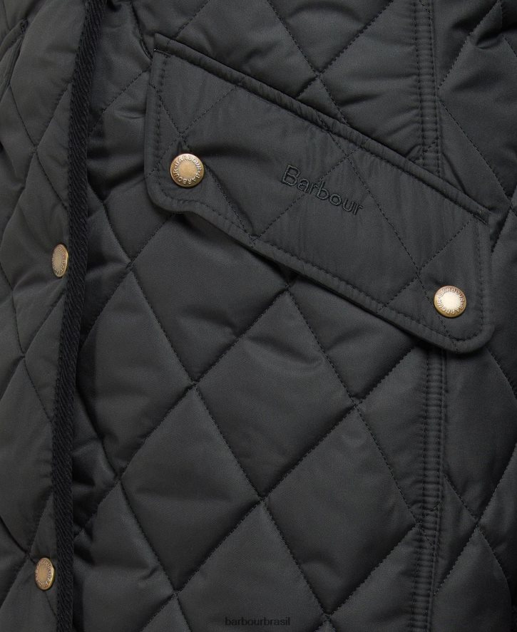 roupas Barbour jaqueta acolchoada de cavalaria longa preto/antigo mulheres NH44421506