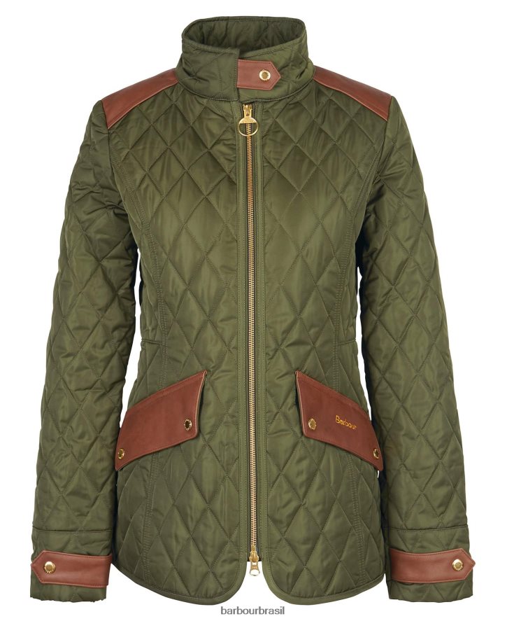 roupas Barbour jaqueta acolchoada de cavalaria premium oliveira/antiga mulheres NH44421485
