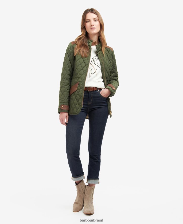 roupas Barbour jaqueta acolchoada de cavalaria premium oliveira/antiga mulheres NH44421485