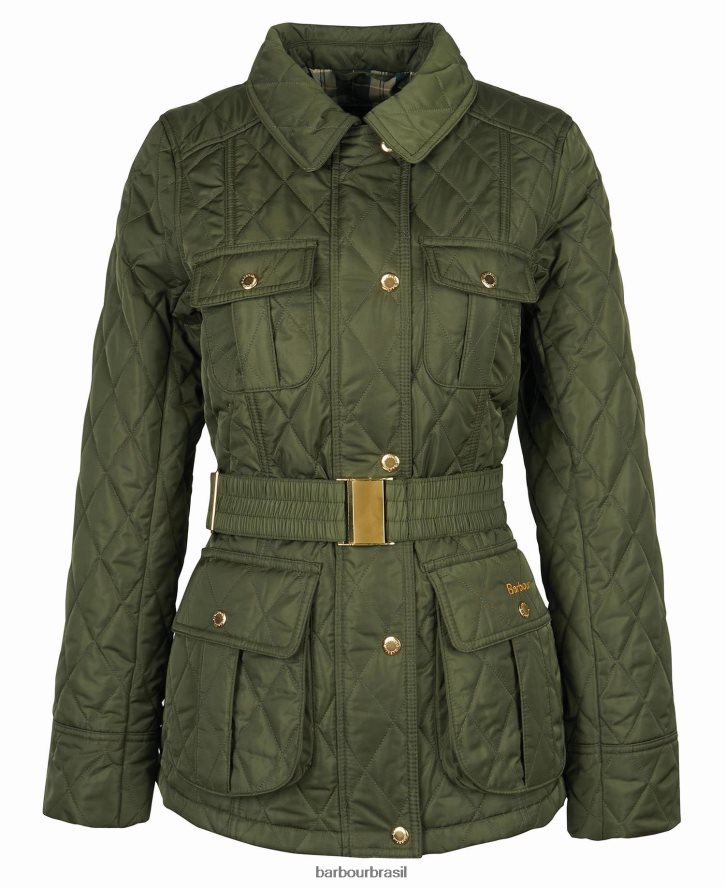 roupas Barbour jaqueta acolchoada de defesa com cinto oliveira/antiga mulheres NH44421435