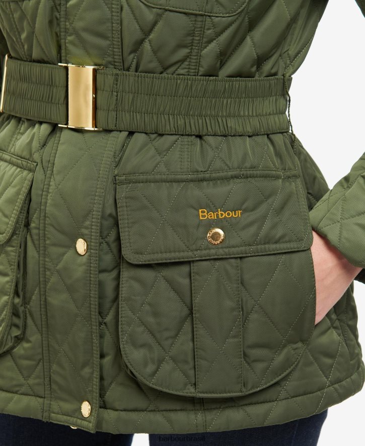 roupas Barbour jaqueta acolchoada de defesa com cinto oliveira/antiga mulheres NH44421435