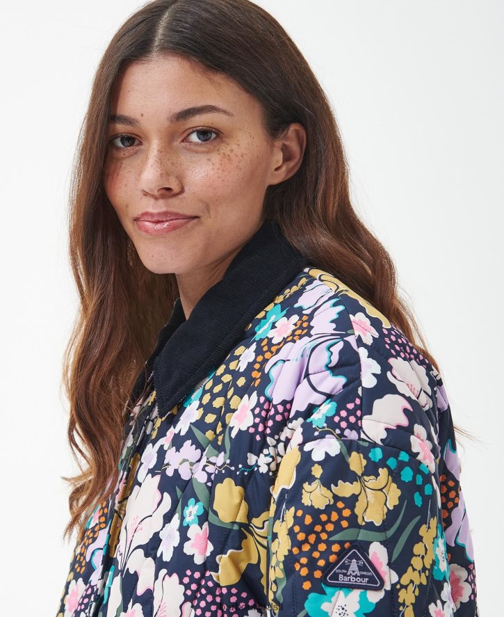 roupas Barbour jaqueta acolchoada delphinium estampada estampa maravilha botânica/azul escuro mulheres NH44421438