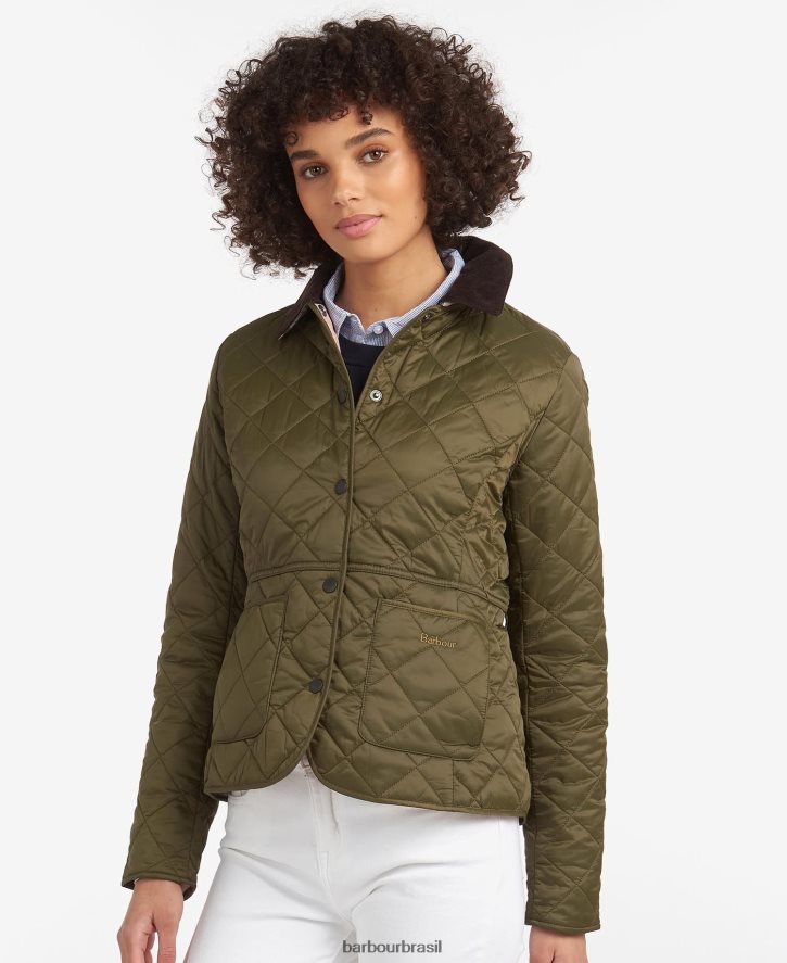 roupas Barbour jaqueta acolchoada deveron azeitona preta mulheres NH44421399