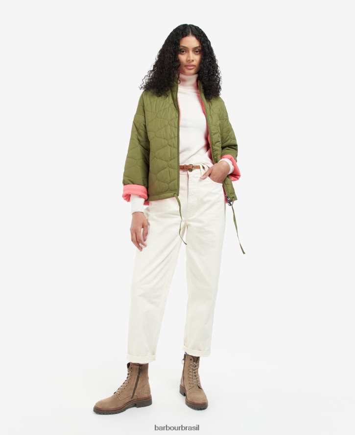roupas Barbour jaqueta apia acolchoada reversível ponche de oliveira/rosa mulheres NH44421474
