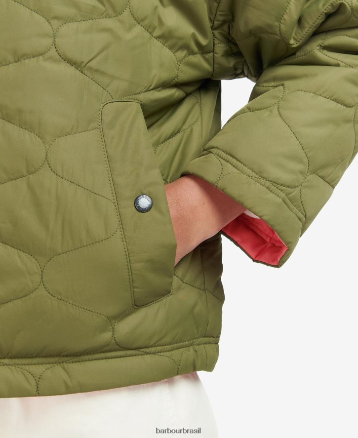 roupas Barbour jaqueta apia acolchoada reversível ponche de oliveira/rosa mulheres NH44421474
