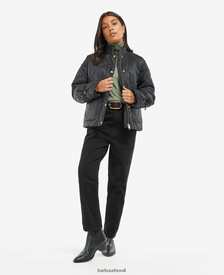 roupas Barbour jaqueta matelassê falkenberg cheque verde meia-noite/verde meia-noite mulheres NH44421452