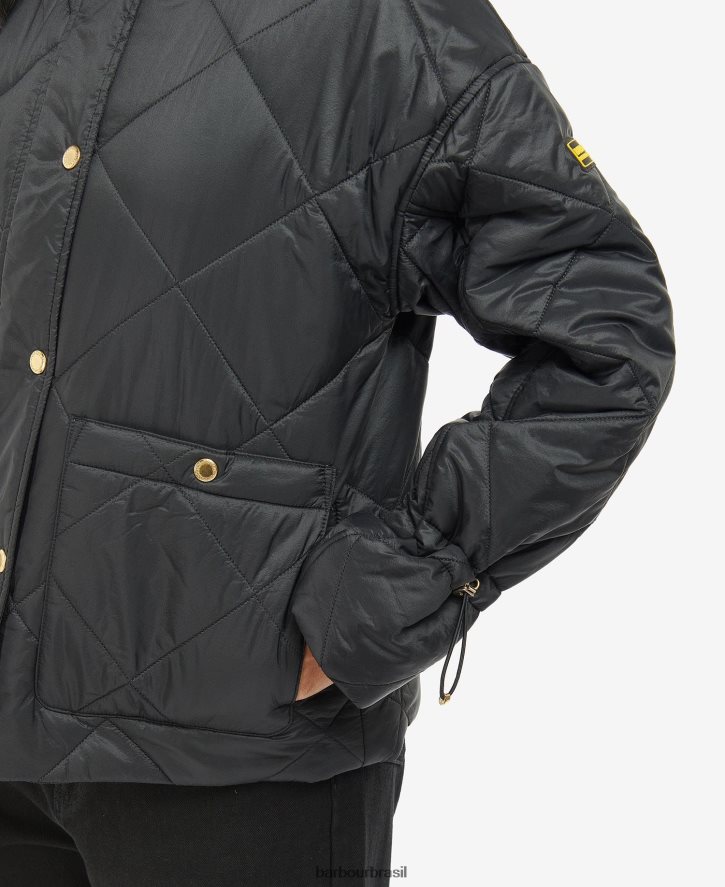 roupas Barbour jaqueta matelassê falkenberg cheque verde meia-noite/verde meia-noite mulheres NH44421452