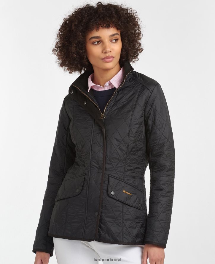 roupas Barbour jaqueta polarquilt cavalaria preto mulheres NH44421405