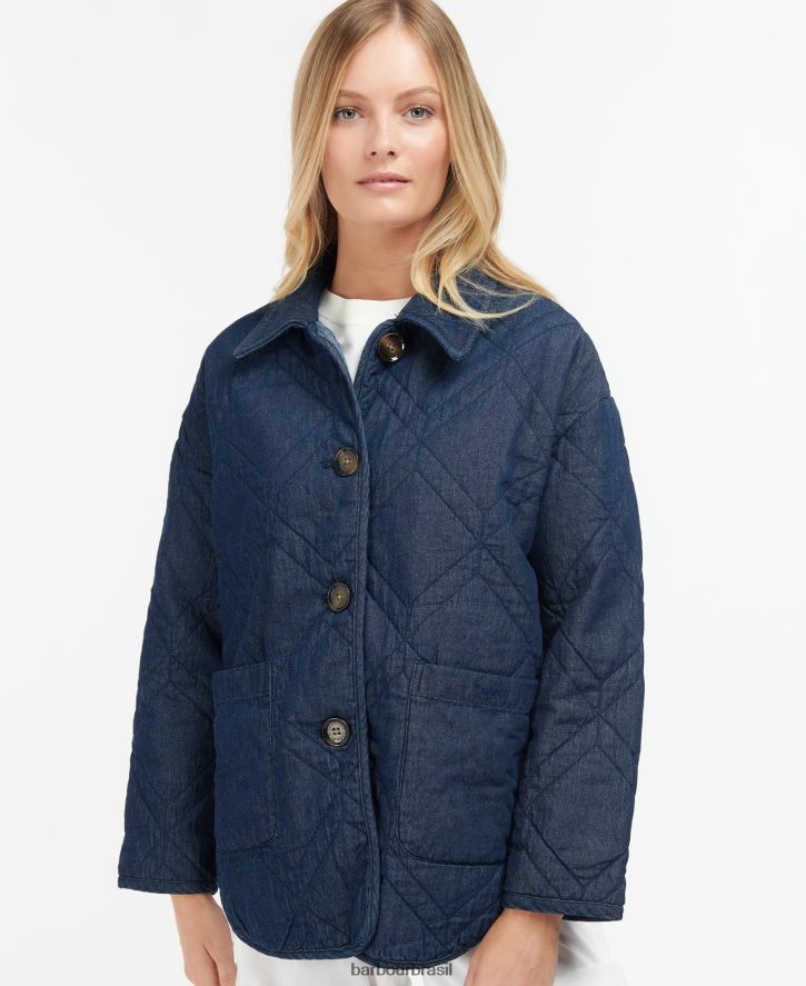 roupas Barbour shacket acolchoado de brim barrhead lavagem escura/vestido índigo mulheres NH44421422
