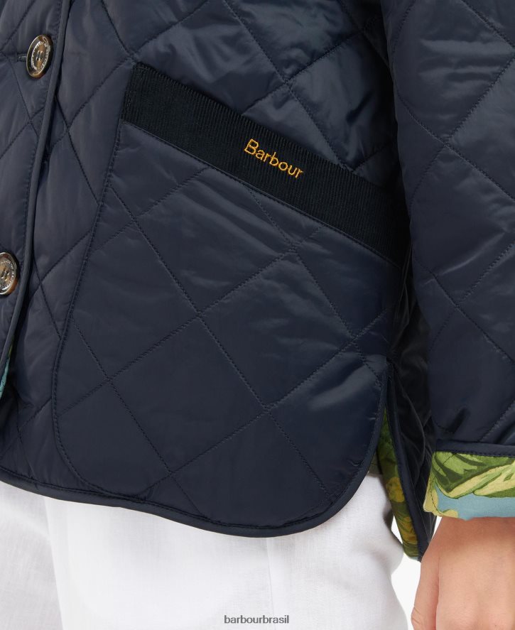 roupas Barbour x House of Hackney gransden jaqueta acolchoada reversível marinho escuro/limerência/céu mulheres NH44421432