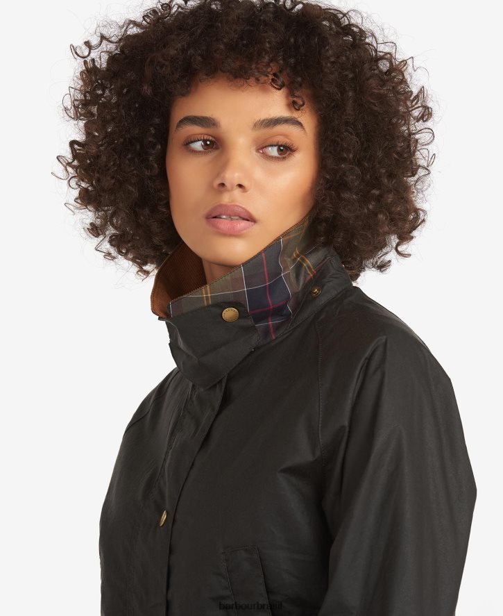 roupas Barbour jaqueta de cera de bolota leve azeitona escura mulheres NH44421393