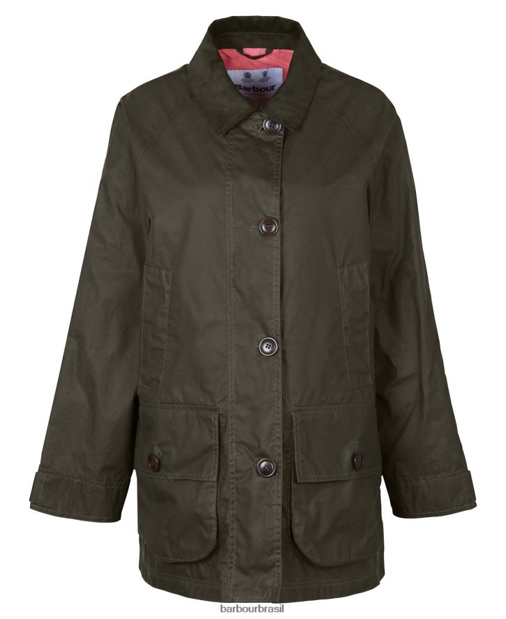 roupas Barbour jaqueta encerada com sal arquivo ponche azeitona/rosa mulheres NH44421379