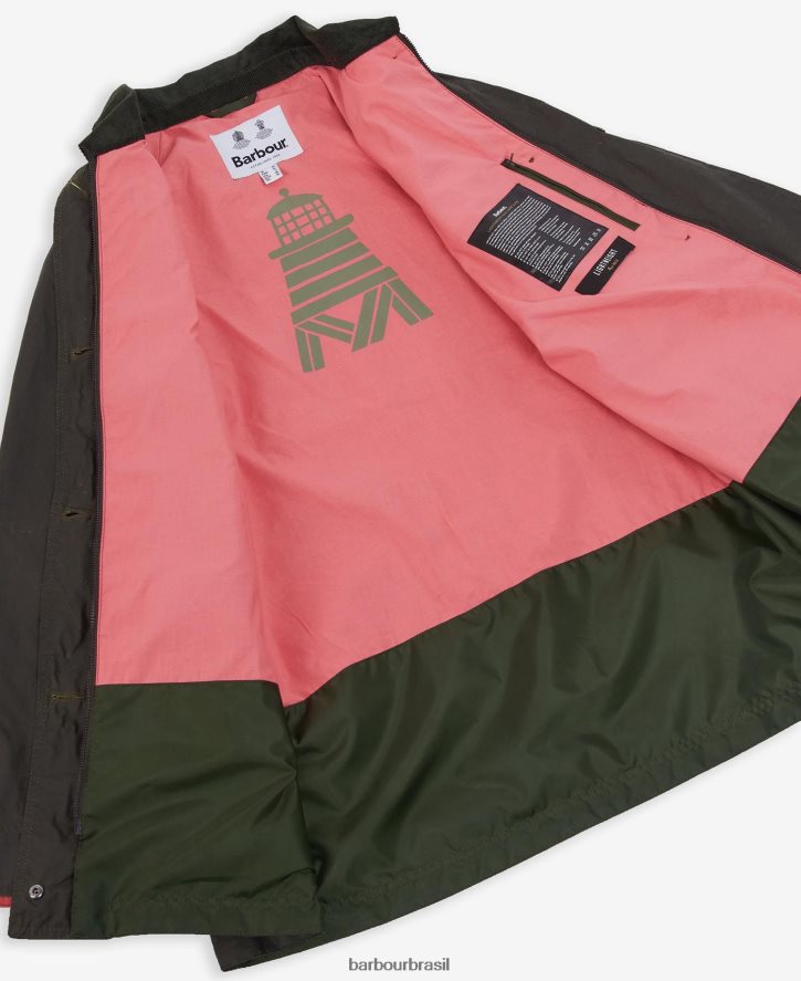 roupas Barbour jaqueta encerada com sal arquivo ponche azeitona/rosa mulheres NH44421379