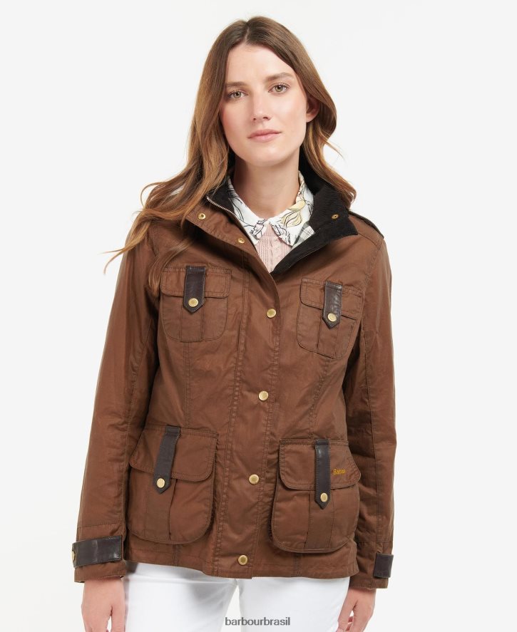 roupas Barbour jaqueta encerada de defesa premium arquivo oliveira/antigo mulheres NH44421377