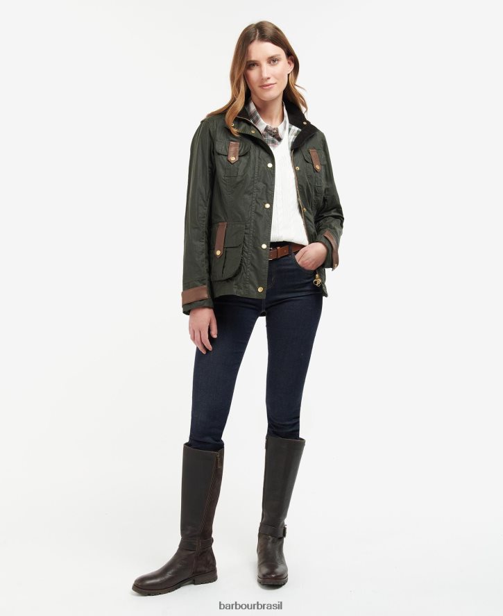 roupas Barbour jaqueta encerada de defesa premium arquivo oliveira/antigo mulheres NH44421396