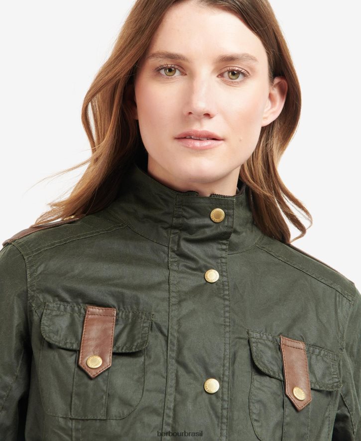 roupas Barbour jaqueta encerada de defesa premium arquivo oliveira/antigo mulheres NH44421396