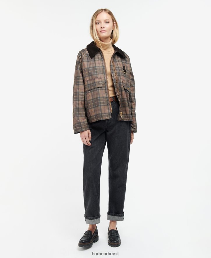 roupas Barbour jaqueta encerada eddleston tartan tartan silenciado/marrom mulheres NH44421372