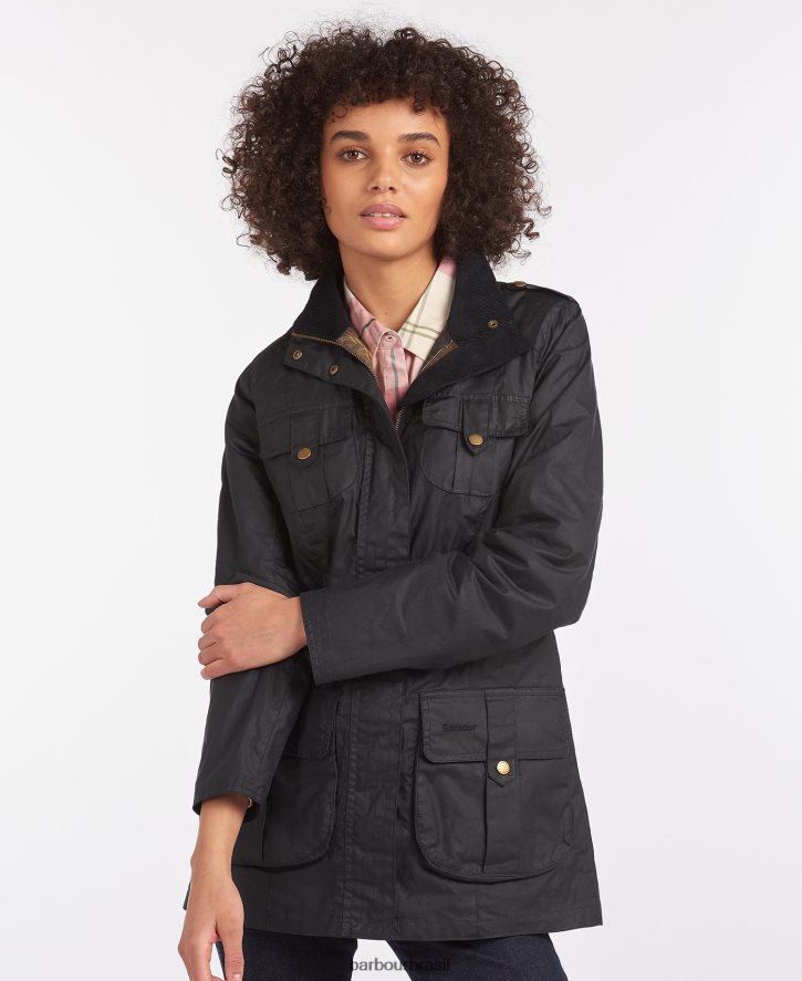 roupas Barbour jaqueta leve de algodão encerado de defesa marinho real/clássico mulheres NH44421389