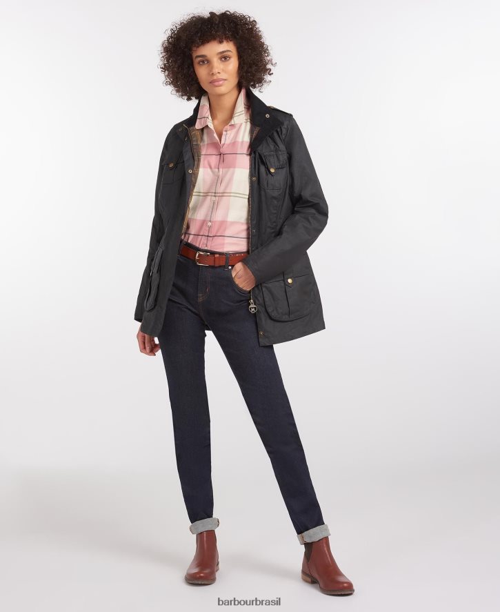 roupas Barbour jaqueta leve de algodão encerado de defesa marinho real/clássico mulheres NH44421389