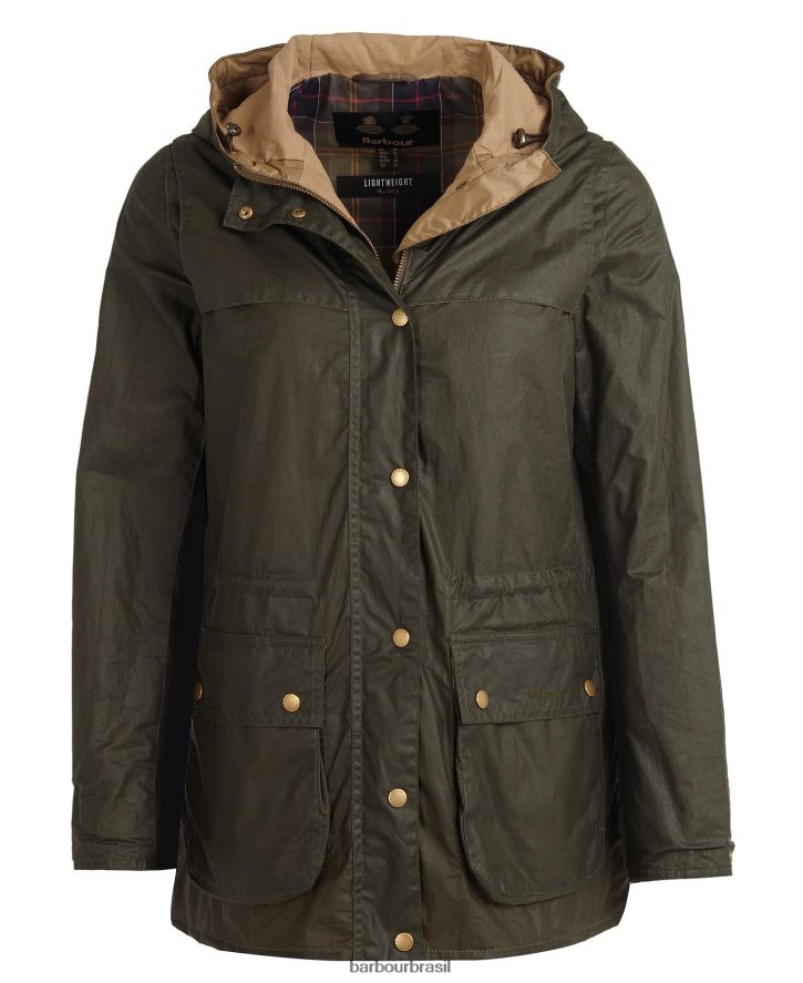 roupas Barbour jaqueta leve de algodão encerado durham arquivar azeitona mulheres NH44421369