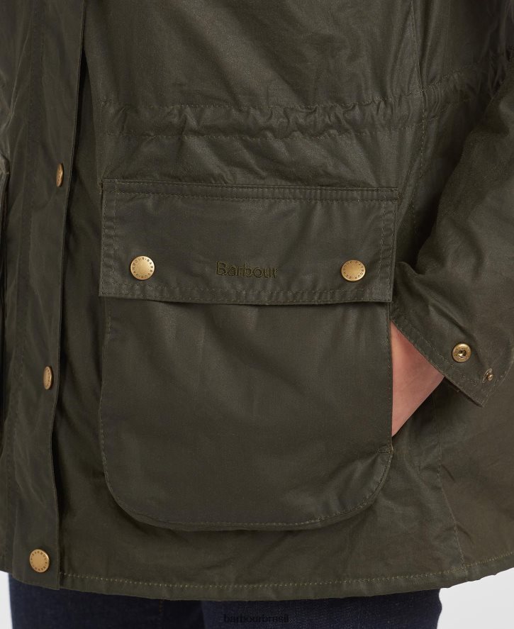 roupas Barbour jaqueta leve de algodão encerado durham arquivar azeitona mulheres NH44421369