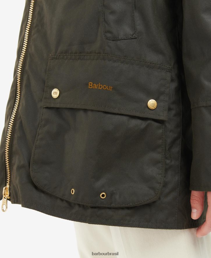 roupas Barbour x House of Hackney jaqueta de cera manobrável azeitona/equus/cacau mulheres NH44421386