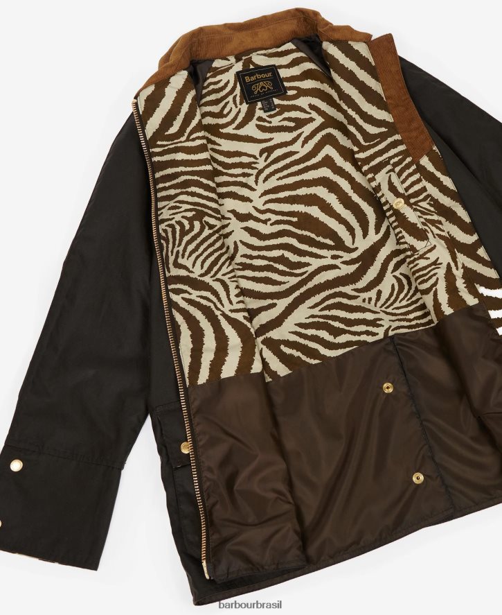 roupas Barbour x House of Hackney jaqueta de cera manobrável azeitona/equus/cacau mulheres NH44421386