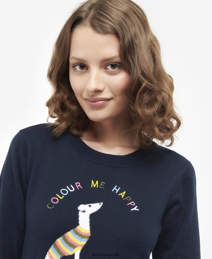 roupas Barbour jumper de malha housesteads marinho clássico mulheres NH44421969