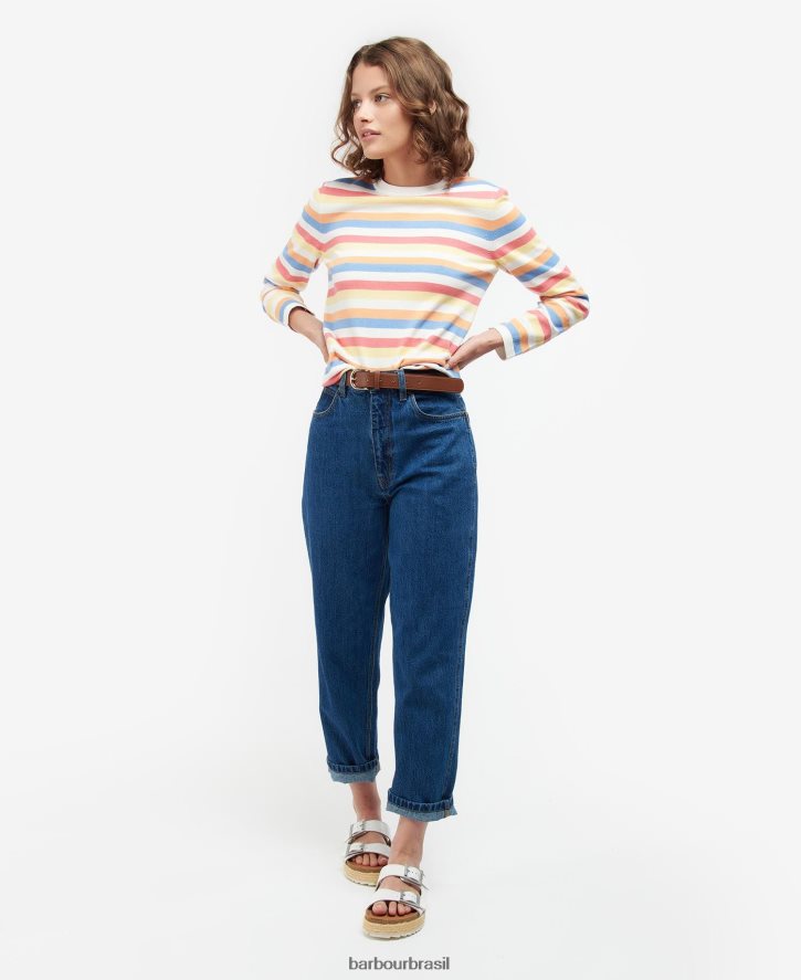 roupas Barbour malha padstow listra branca mulheres NH44421928