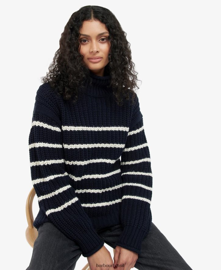 roupas Barbour tricô lunar faixa azul marinho mulheres NH44421956