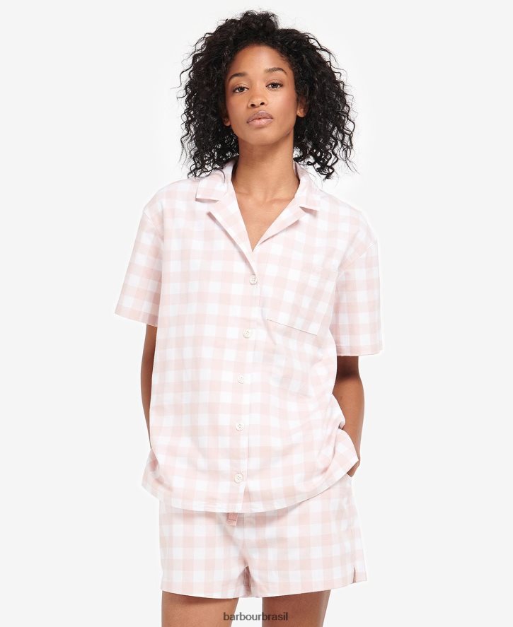 roupas Barbour conjunto de pijama etta guingão guingão rosa claro mulheres NH44422035