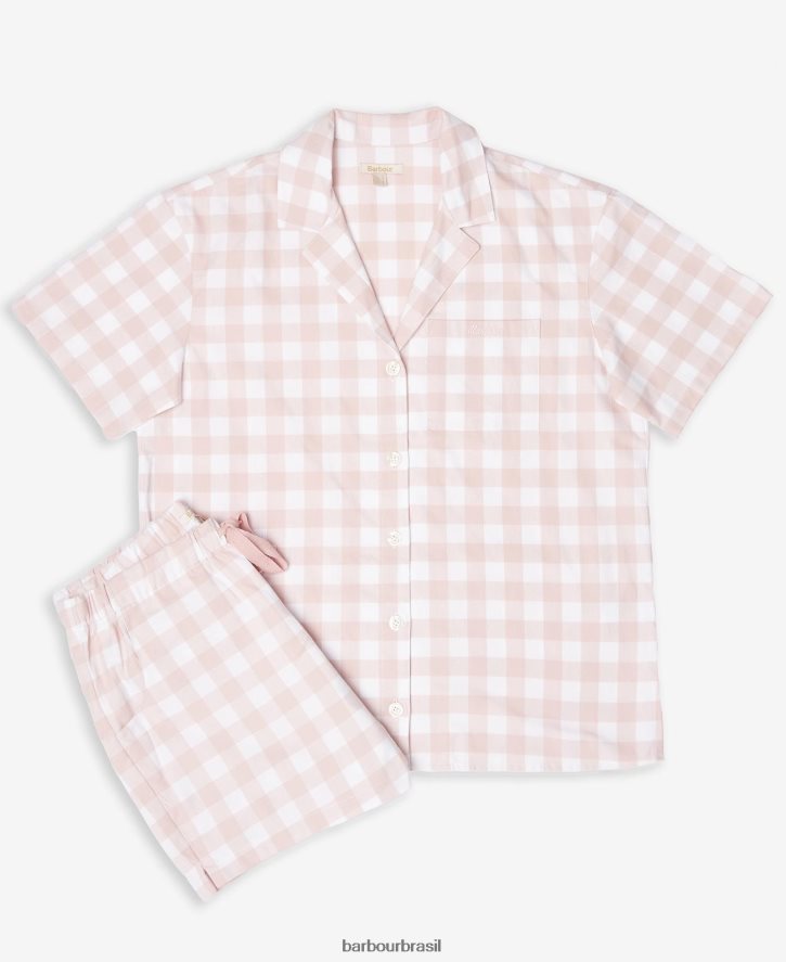 roupas Barbour conjunto de pijama etta guingão guingão rosa claro mulheres NH44422035